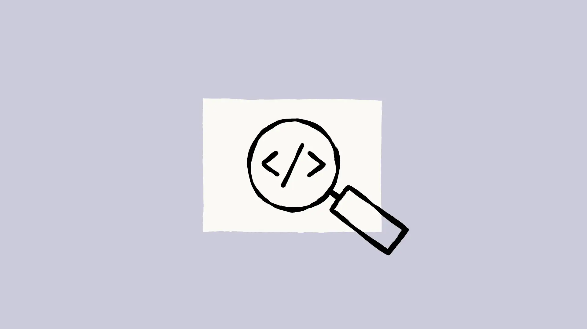 A hand-drawn image of a magnifying glass over some brackets from a piece of computer code